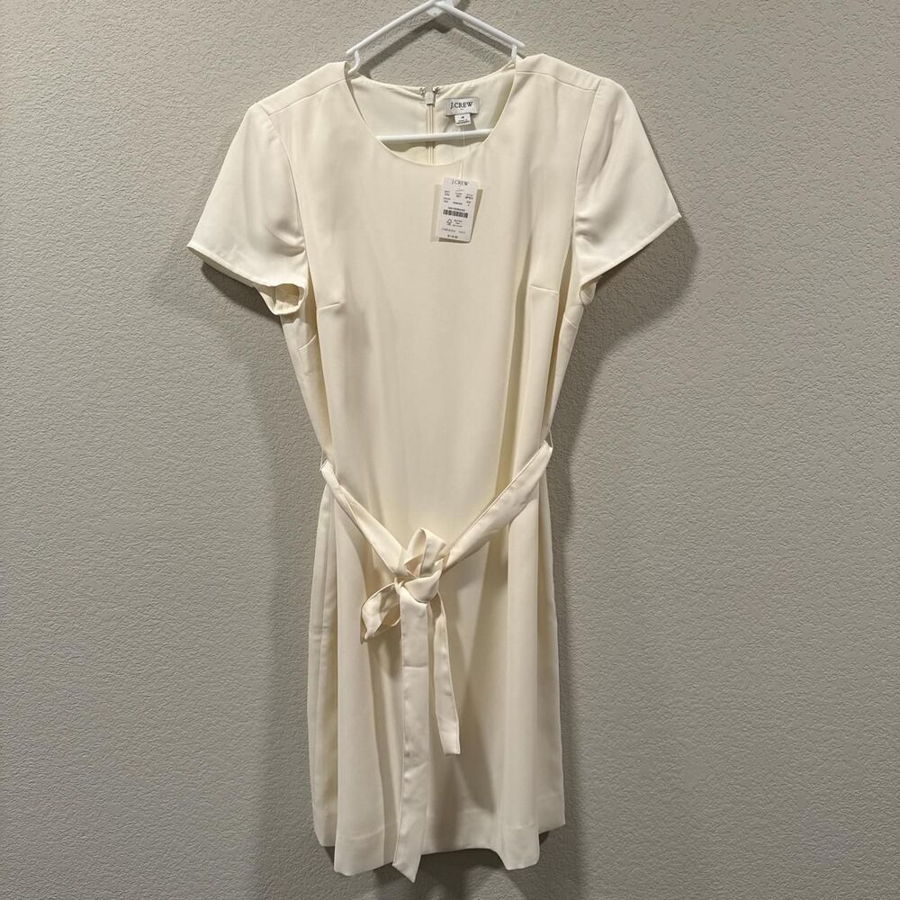 J.Crew cream colored belted dress Size 4 NWT